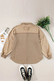 Waffle-Knit Collared Neck Long Sleeve Shacket