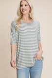 BOMBOM Striped Round Neck T-Shirt