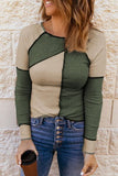 Color Block Round Neck Long Sleeve T-Shirt