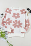 Flower Round Neck Long Sleeve Knit Top