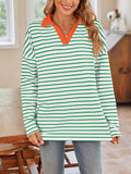 Striped Johnny Collar Long Sleeve T-Shirt