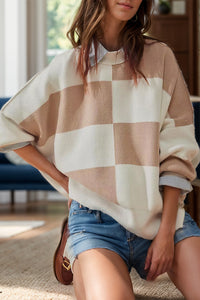 Color Block Round Neck Long Sleeve Sweater