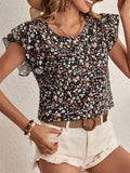 Ditsy Floral Round Neck Cap Sleeve Blouse