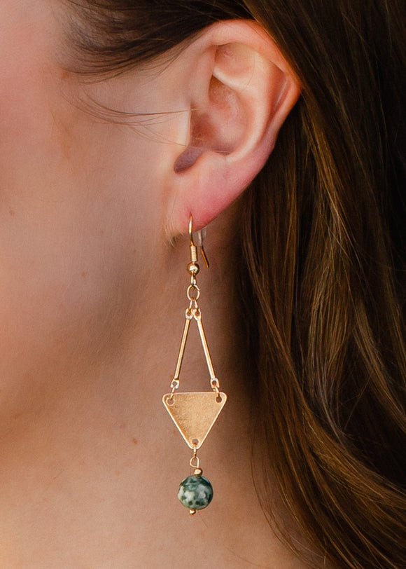 Gold Triangle & Bead Earrings