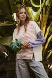 BiBi Exposed Seam Slit Striped Round Neck T-Shirt