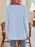 Striped Johnny Collar Long Sleeve T-Shirt