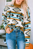 Full Size Geometric Round Neck Long Sleeve Sweater