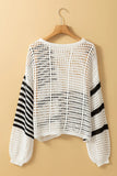 Openwork Striped Round Neck Knit Cover Up