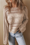 Cable-Knit Openwork Long Sleeve Sweater