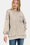 Zenana Exposed Seam Round Neck Dropped Shoulder Sweatshirt