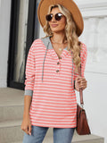 Drawstring Striped Long Sleeve Hoodie