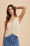 Annie Wear Crochet Trim Button Down Sweater Vest