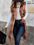 Pocketed Button Up Plaid Vest