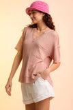 Waffle-Knit Notched Half Sleeve T-Shirt