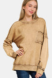 Zenana Exposed Seam Round Neck Dropped Shoulder Sweatshirt