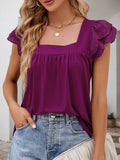 Ruffled Square Neck Cap Sleeve Blouse