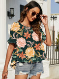 Double Take Floral Ruffled Short Sleeve Blouse