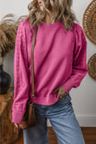 Eyelet Round Neck Long Sleeve Sweatshirt