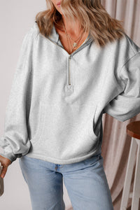 Pocketed Half Zip Dropped Shoulder Hoodie