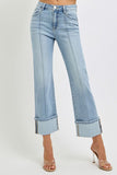 RISEN Plus Size Ankle Straight Leg Cuffed Jeans