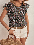 Ditsy Floral Round Neck Cap Sleeve Blouse