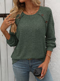 Decor Button Long Sleeve Ribbed T-Shirt