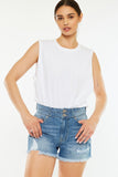 Kancan Full Size High Rise Raw Hem Denim Shorts