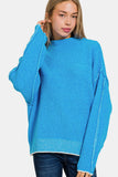 Zenana Exposed Seam Mock Neck Long Sleeve Sweater