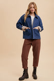 Annie Wear Quilted Printed Lining Snap Down Denim Jacket