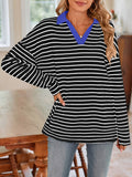 Striped Johnny Collar Long Sleeve T-Shirt