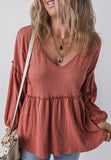 Frill V-Neck Long Sleeve Blouse