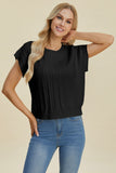 Double Take Full Size Cable-Knit Round Neck Short Sleeve Sweater