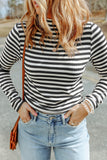 Striped Mock Neck Long Sleeve Top