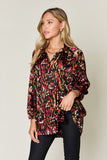 Double Take Full Size Printed Button Up Long Sleeve Shirt