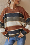 Contrast Striped Round Neck Long Sleeve Sweater