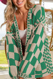 Checkered Open Front Long Sleeve Cardigan