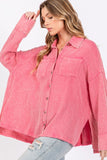 SAGE + FIG Frayed Hem Side Slit Button Down Shirt