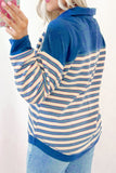 Striped Johnny Collar Long Sleeve Sweatshirt