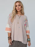 Color Block Printed Three-Quarter Sleeve Top