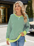 Slit Striped Round Neck Long Sleeve Sweatshirt