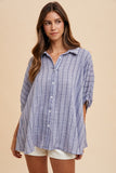 Annie Wear Striped Button Up Half Sleeve Shirt