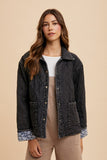 Annie Wear Quilted Printed Lining Snap Down Denim Jacket