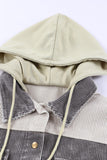 Raw Hem Snap Down Drawstring Hooded Jacket