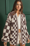 Checkered Open Front Long Sleeve Cardigan