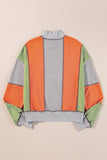 Full Size Exposed Seam Color Block Long Sleeve Sweatshirt