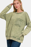 Zenana Exposed Seam Round Neck Dropped Shoulder Sweatshirt