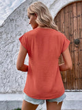 Decorative Button V-Neck Short Sleeve Blouse