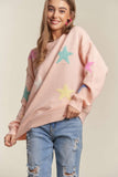 ADORA Stars Pattern Round Neck Drop Shoulder Sweater