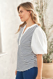 Hailey & Co Striped Contrast Puff Sleeve Top