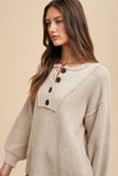 Annie Wear Half Button Ribbed Hem Sweater